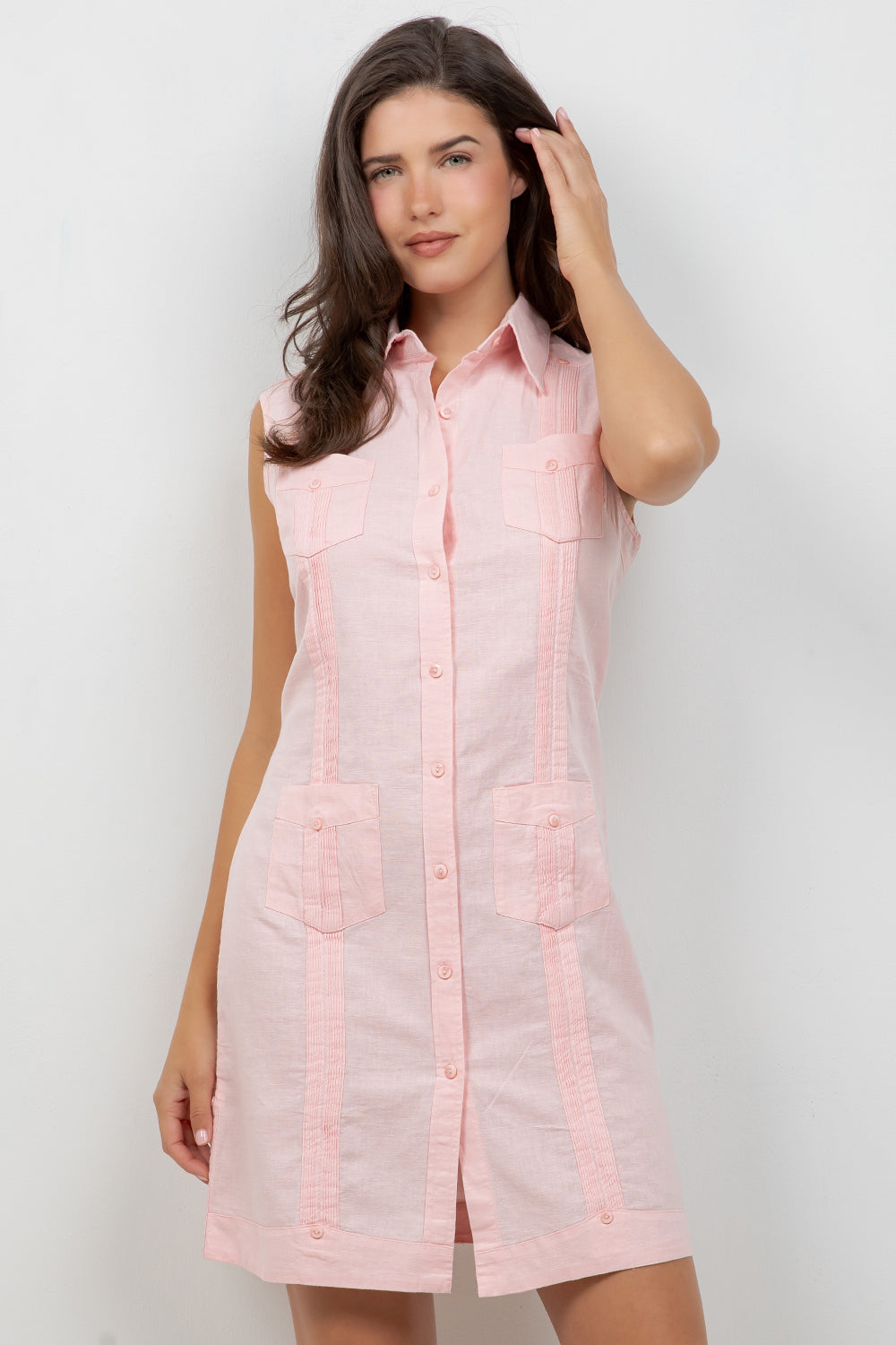 Women's Sleeveless Guayabera Dress in Linen and Cotton Medium / White Women's Sleeveless Guayabera Dress in Linen and Cotton Medium / White