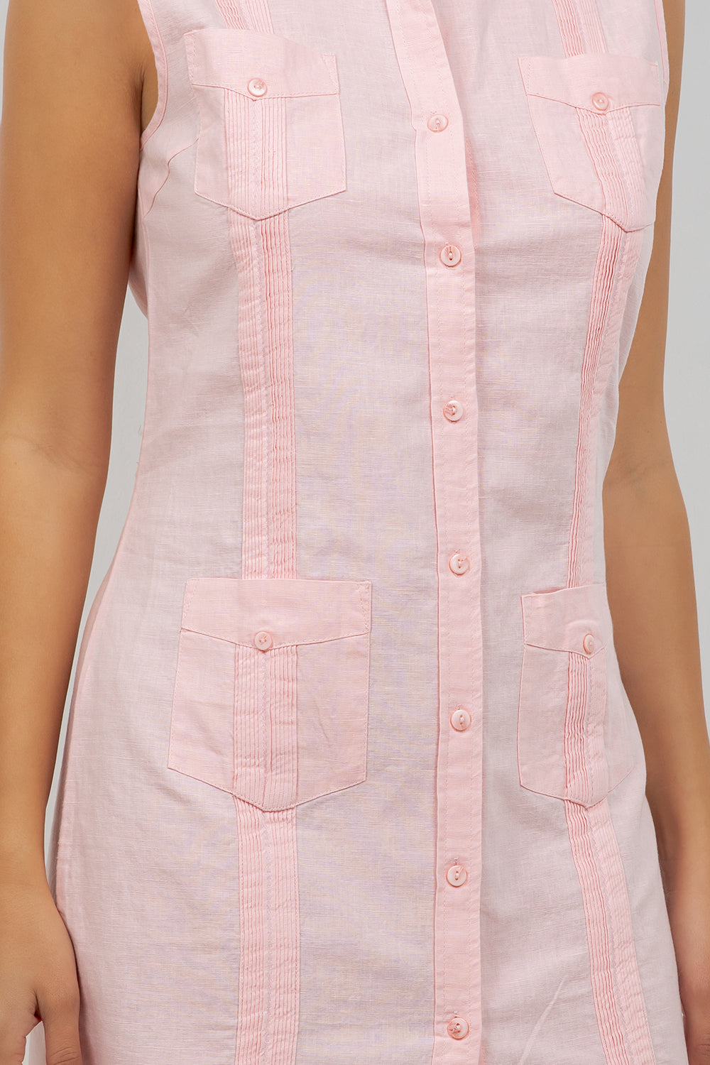 Vestido Guayabera sin mangas y con botones para mujer – Lino y algodón