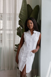 Mojito Women's Guayabera Dress Classic Linen Blend Sleeveless Button Down