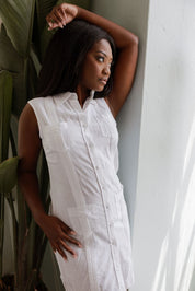 Mojito Women's Guayabera Dress Classic Linen Blend Sleeveless Button Down