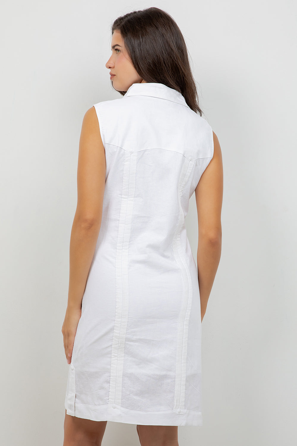 Vestido Guayabera sin mangas y con botones para mujer – Lino y algodón