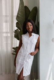 Mojito Women's Guayabera Dress Classic Linen Blend Sleeveless Button Down