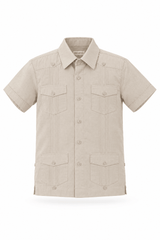 Boy's Cotton Blend Guayabera Shirt Short Sleeve 4-10