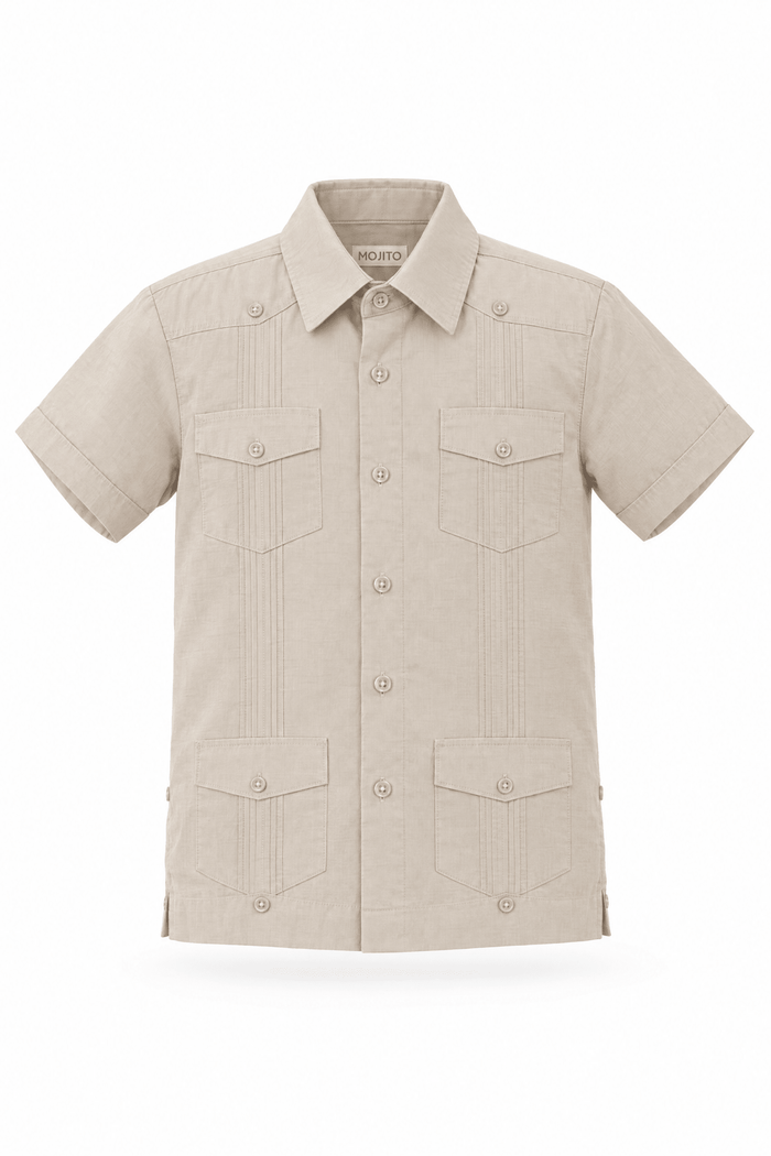Boy's Cotton Blend Guayabera Shirt Short Sleeve 4-10