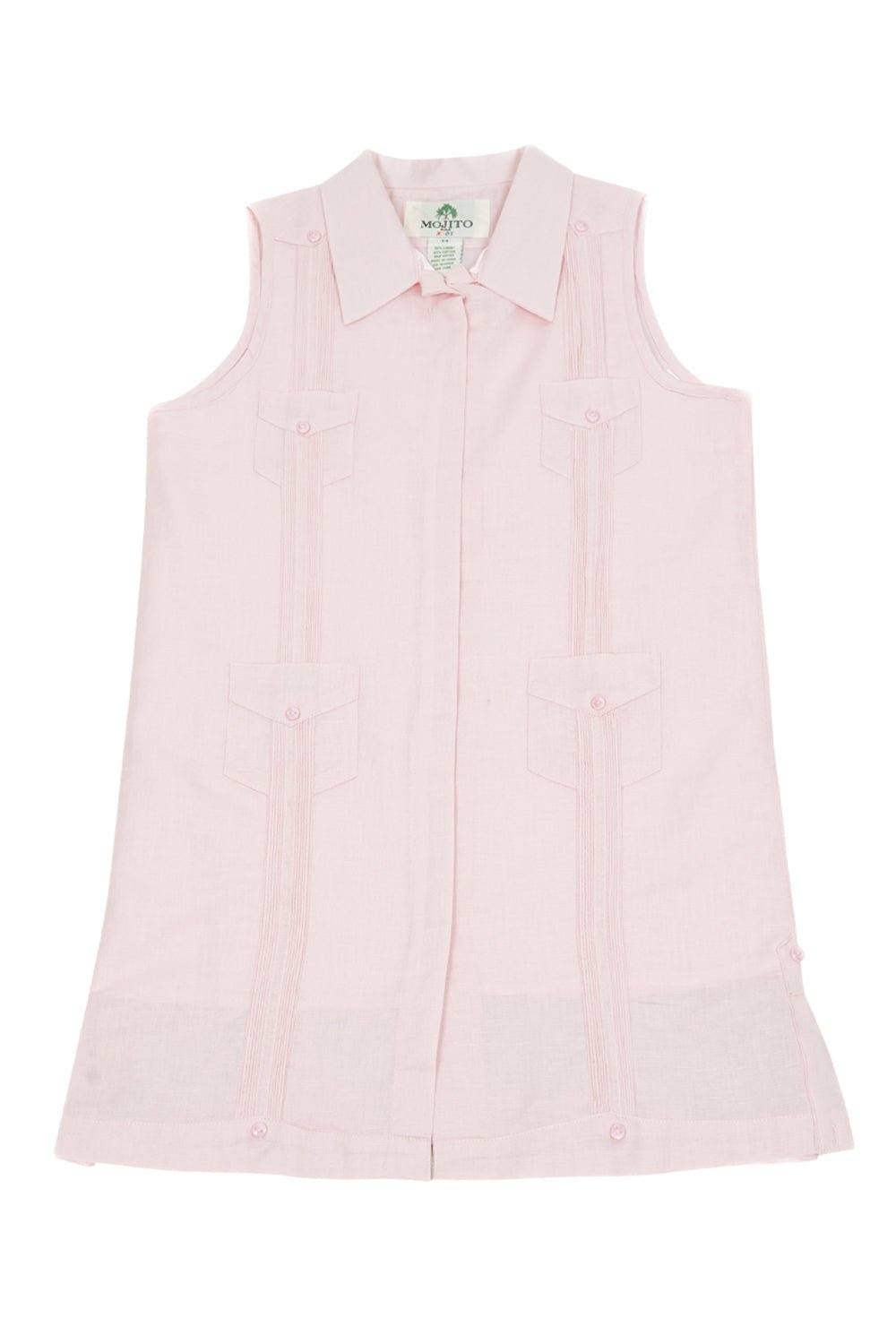 Girls Sleeveless Guayabera Linen Dress with 4 Pocket Design Sizes 2T-4T, 4-10, 12-18