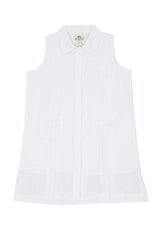 Girls Sleeveless Guayabera Linen Dress with 4 Pocket Design Sizes 2T-4T, 4-10, 12-18
