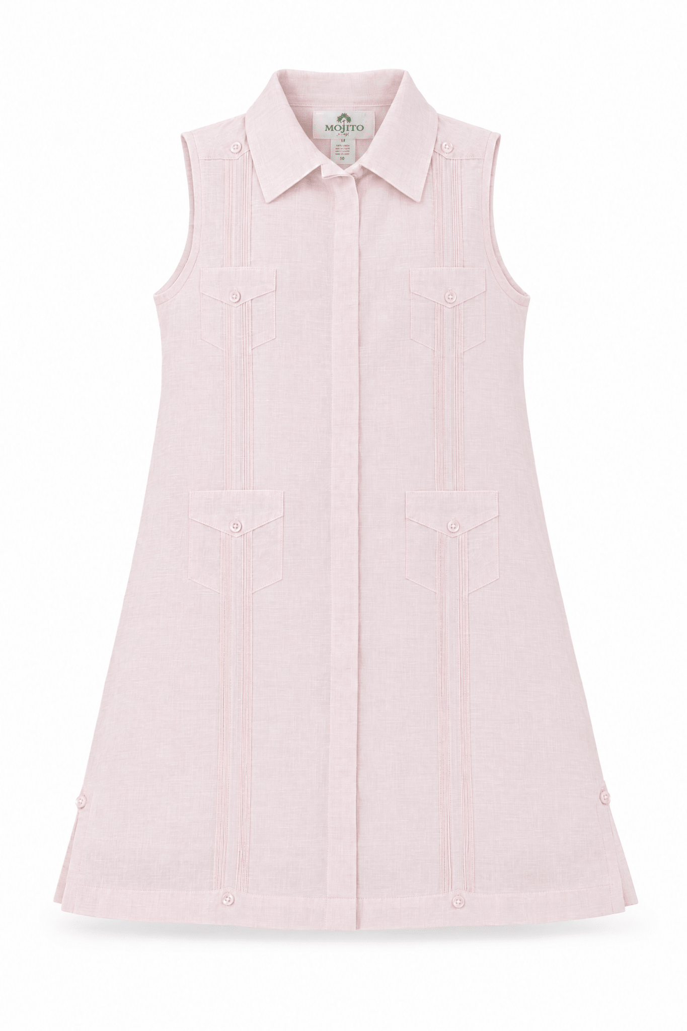 Girls Sleeveless Guayabera Linen Dress with 4 Pocket Design Sizes 2T-4T, 4-10, 12-18