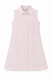 Girls Sleeveless Guayabera Linen Dress with 4 Pocket Design Sizes 2T-4T, 4-10, 12-18