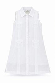 Girls Sleeveless Guayabera Linen Dress with 4 Pocket Design Sizes 2T-4T, 4-10, 12-18