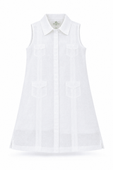 Girls Sleeveless Guayabera Linen Dress with 4 Pocket Design Sizes 2T-4T, 4-10, 12-18