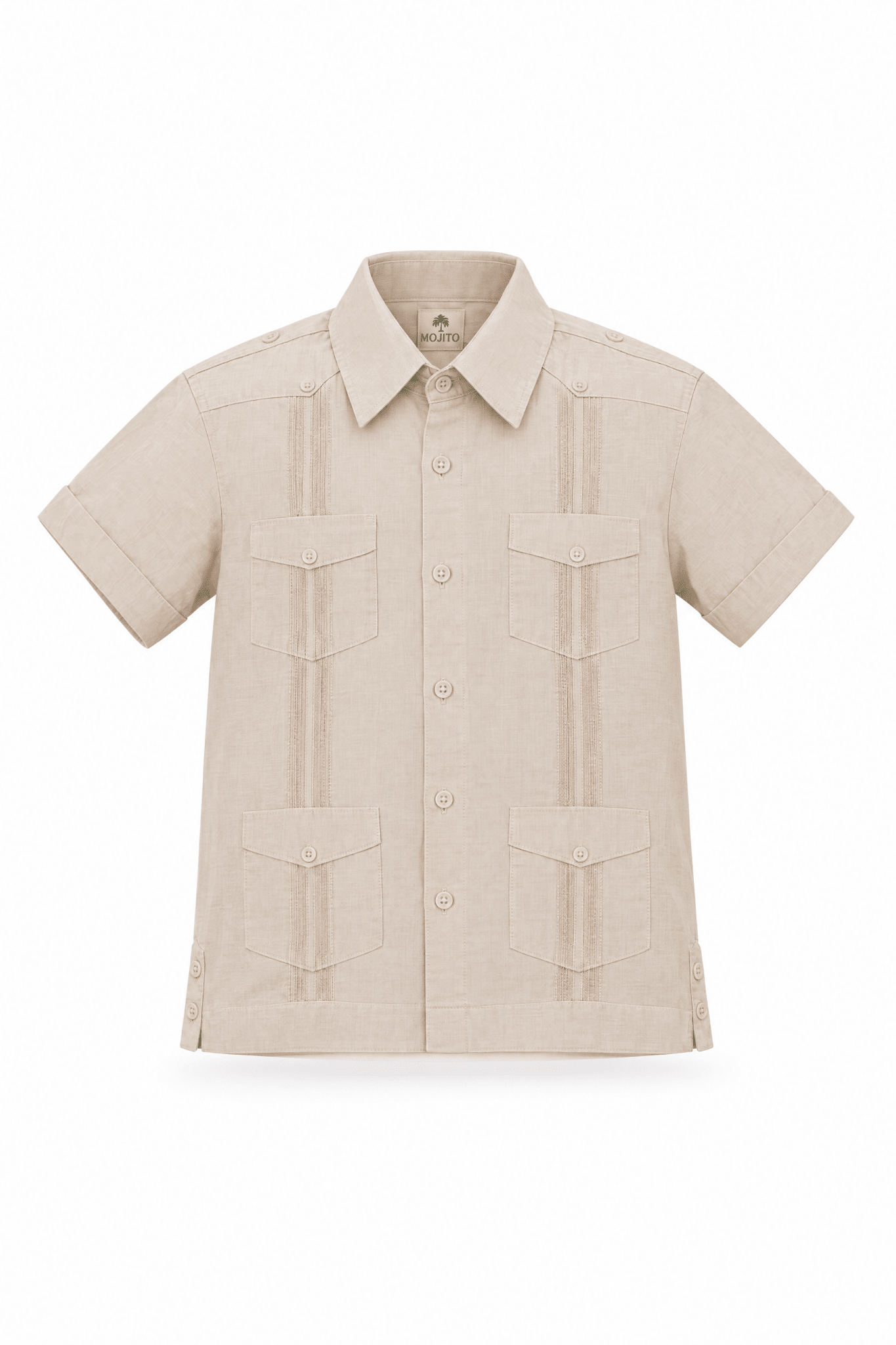 Youth Boys Cotton Blend Guayabera Shirt Short Sleeve 12-18