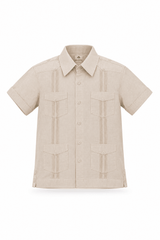 Youth Boys Cotton Blend Guayabera Shirt Short Sleeve 12-18