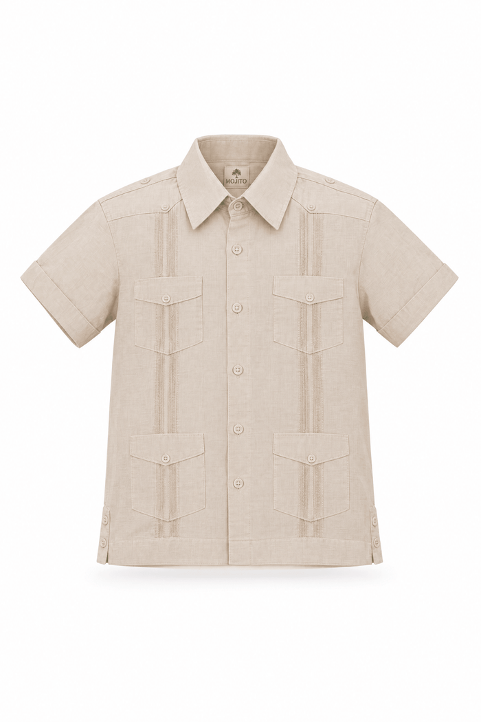 Youth Boys Cotton Blend Guayabera Shirt Short Sleeve 12-18