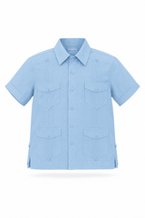 Youth Boys Cotton Blend Guayabera Shirt Short Sleeve 12-18