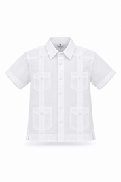 Youth Boys Cotton Blend Guayabera Shirt Short Sleeve 12-18
