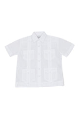 Camisa Guayabera de Mezcla de Algodón para Niños Jóvenes, Manga Corta, Tallas 12-18