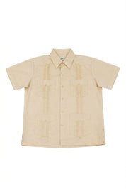 Camisa Guayabera de Lino 100% Manga Corta con 4 Bolsillos para Niño 14-20 años