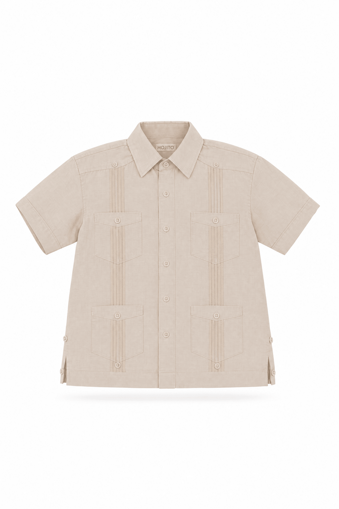 Junior Boys 100% Linen Guayabera Shirt Short Sleeve 4 Pocked Design 14Y-20Y