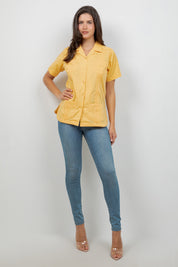 Guayabera de manga corta y 4 bolsillos para mujer