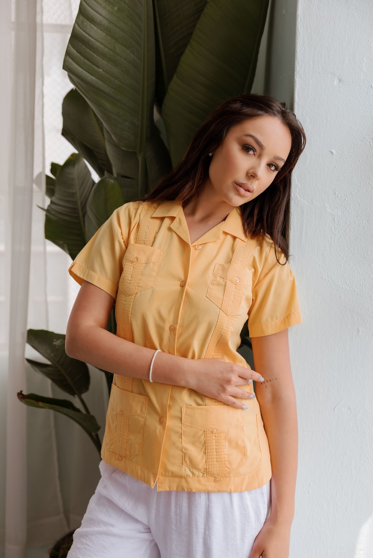 Mojito Women's Cotton Blend Short Sleeve Guayabera 4-Pocket Design