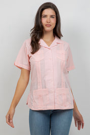 Guayabera de manga corta y 4 bolsillos para mujer