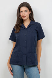 Guayabera de manga corta y 4 bolsillos para mujer