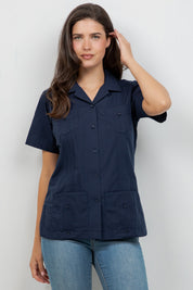 Guayabera de manga corta y 4 bolsillos para mujer
