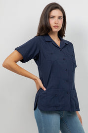Guayabera de manga corta y 4 bolsillos para mujer