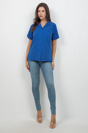 Guayabera de manga corta y 4 bolsillos para mujer