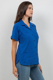 Guayabera de manga corta y 4 bolsillos para mujer
