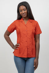 Guayabera de manga corta y 4 bolsillos para mujer