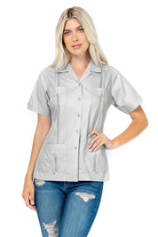 Women's Cotton Blend Classic Short Sleeve 4-Pocket Guayabera