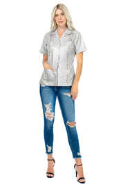 Women's Cotton Blend Classic Short Sleeve 4-Pocket Guayabera