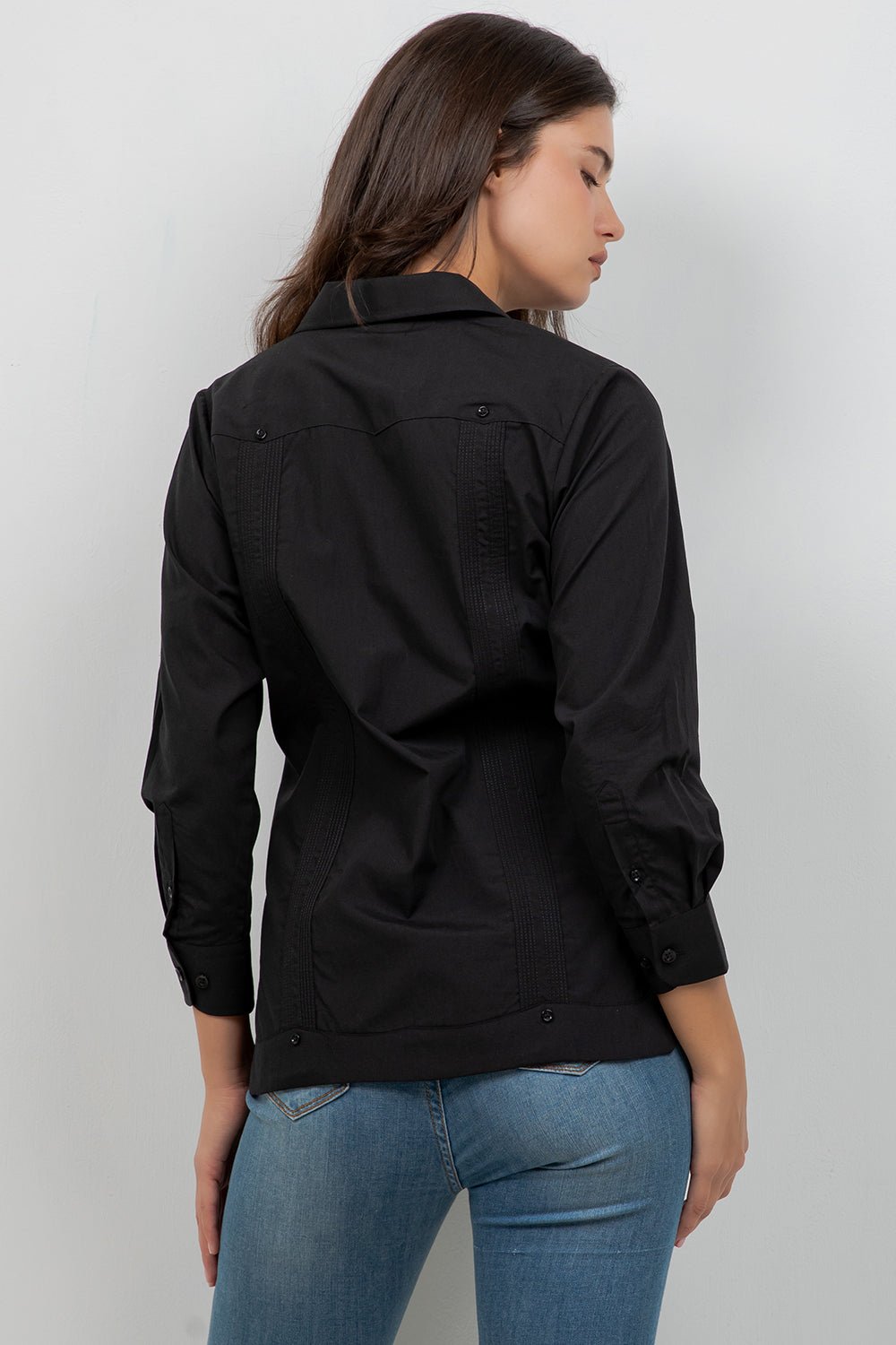 Camisa Guayabera Tradicional Mojito para Mujer, Mezcla de Algodón, Diseño de 4 Bolsillos, Manga Corta