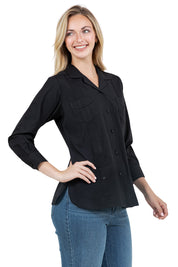 Mojito Women's Cotton Blend Long Sleeve Guayabera 4-Pocket Design
