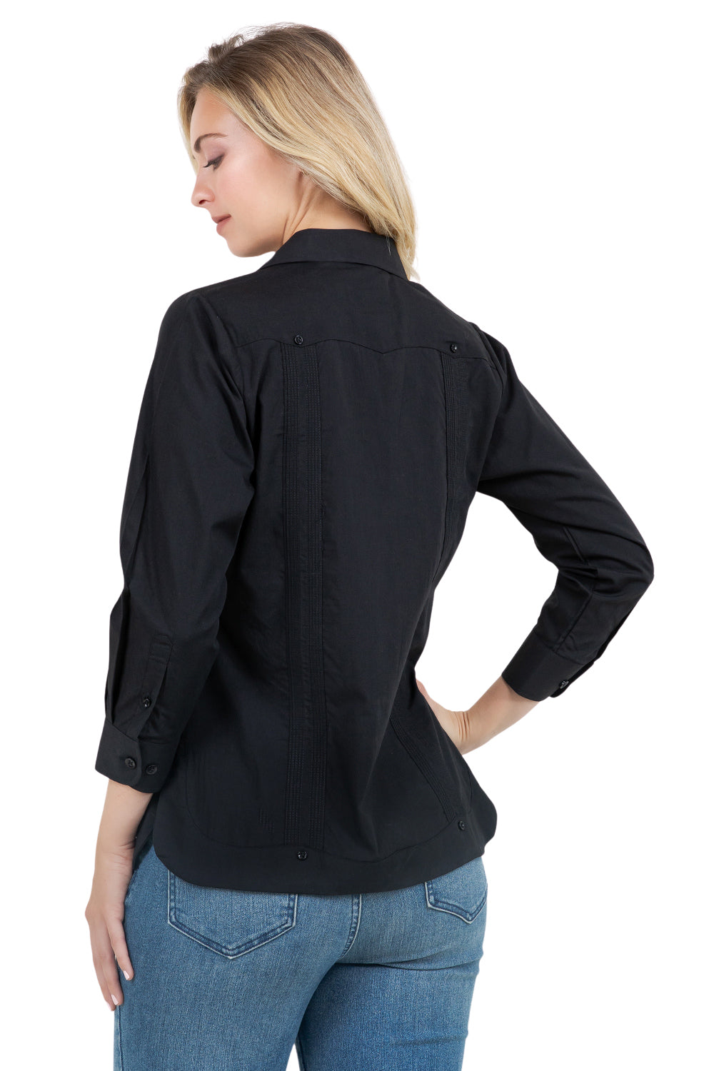 Mojito Women's Cotton Blend Long Sleeve Guayabera 4-Pocket Design