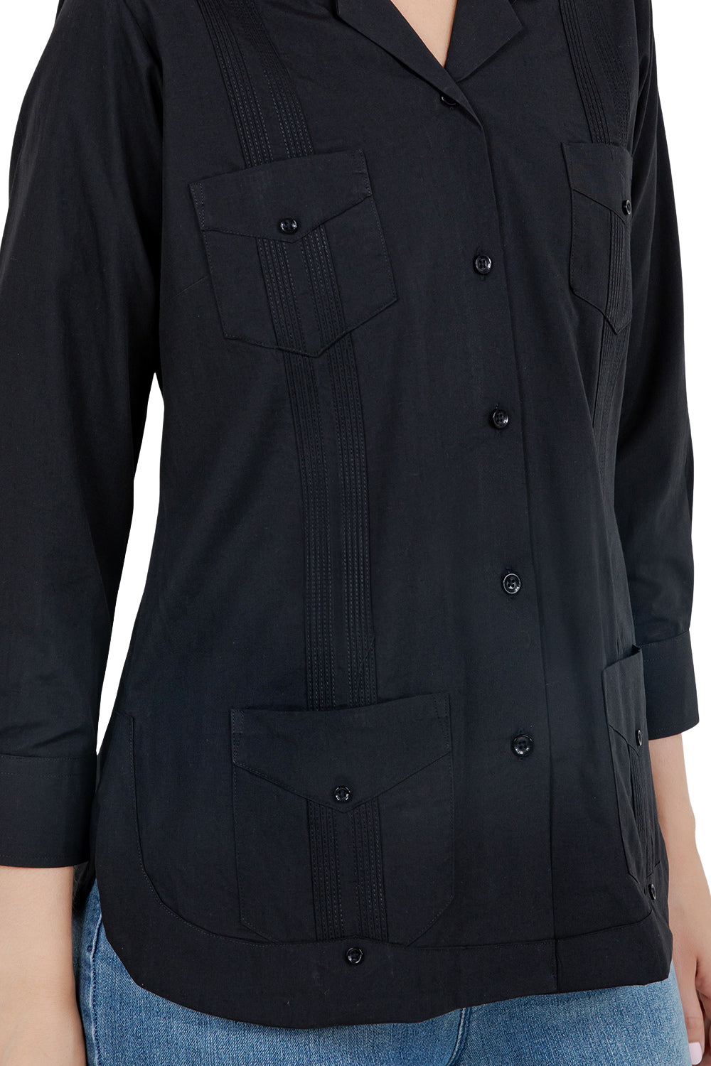 Mojito Women's Cotton Blend Long Sleeve Guayabera 4-Pocket Design