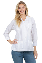 Mojito Women's Cotton Blend Long Sleeve Guayabera 4-Pocket Design