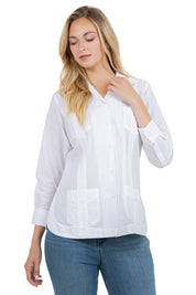 Mojito Women's Cotton Blend Long Sleeve Guayabera 4-Pocket Design