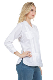 Mojito Women's Cotton Blend Long Sleeve Guayabera 4-Pocket Design