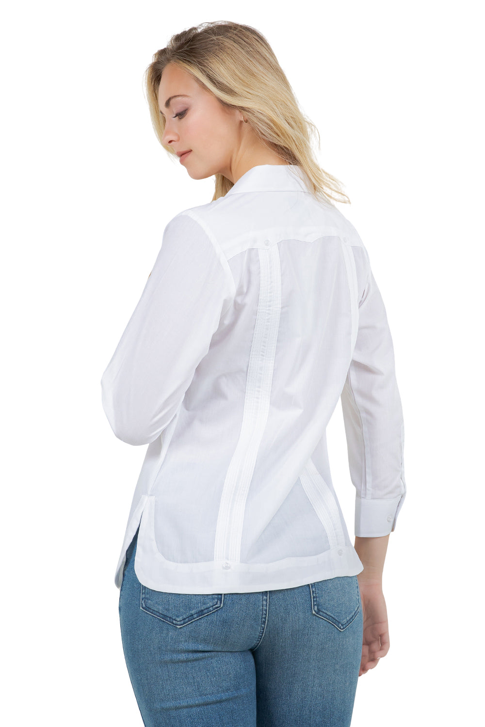 Mojito Women's Cotton Blend Long Sleeve Guayabera 4-Pocket Design