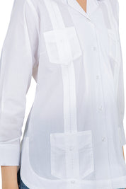 Mojito Women's Cotton Blend Long Sleeve Guayabera 4-Pocket Design