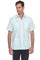 Front view of a men's light blue cotton-blend guayabera shirt with four pockets and heritage pleated design.