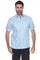 Men’s light blue short sleeve guayabera shirt featuring a traditional 4-pocket layout and breathable cotton-blend fabric.
