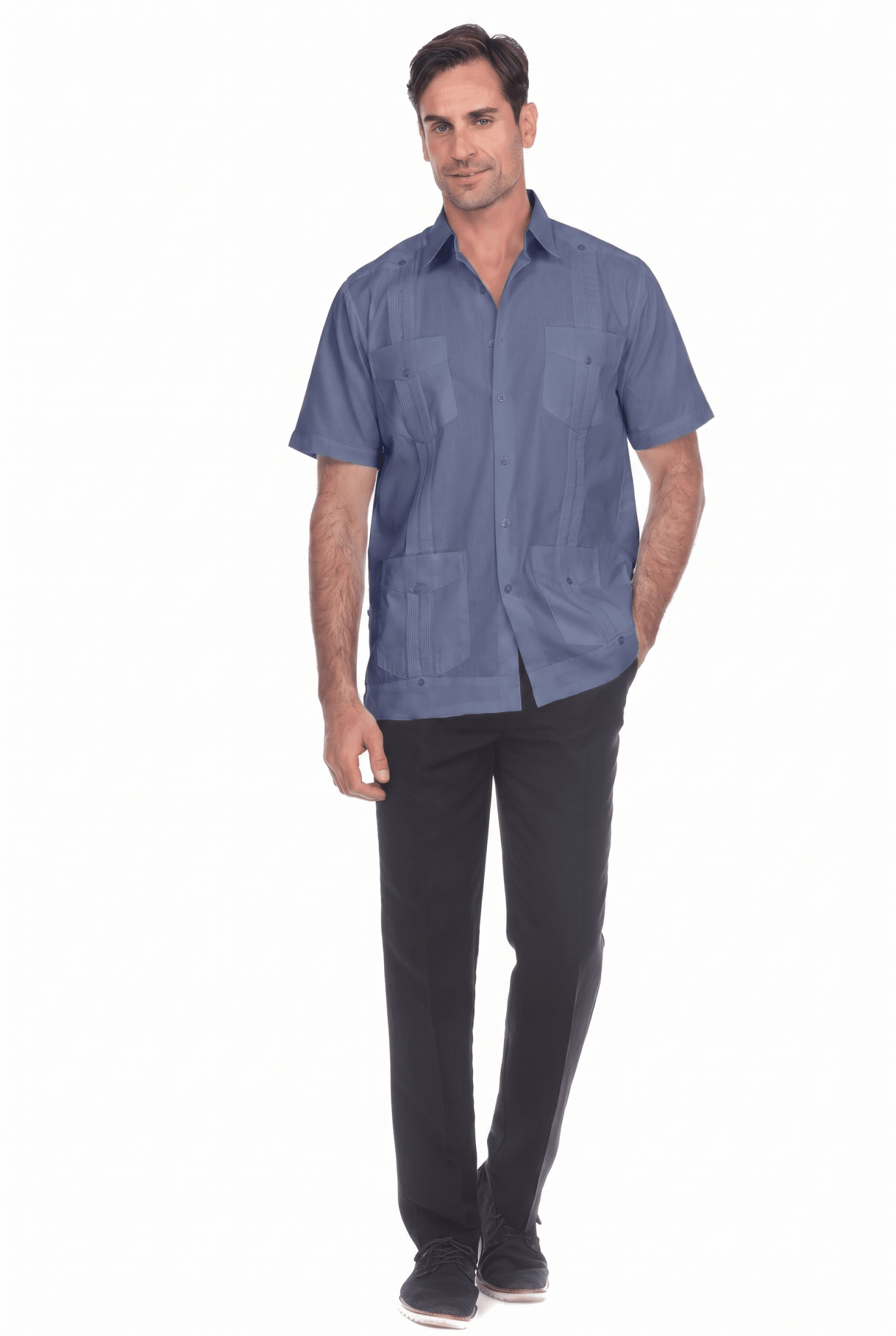 Guayabera clásica de mezcla de algodón de manga corta