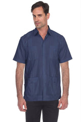 Guayabera de Manga Corta de Mezcla de Algodón con Cuatro Bolsillos, Tallas Grandes