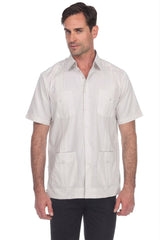 Guayabera de Manga Corta de Mezcla de Algodón con Cuatro Bolsillos, Tallas Grandes