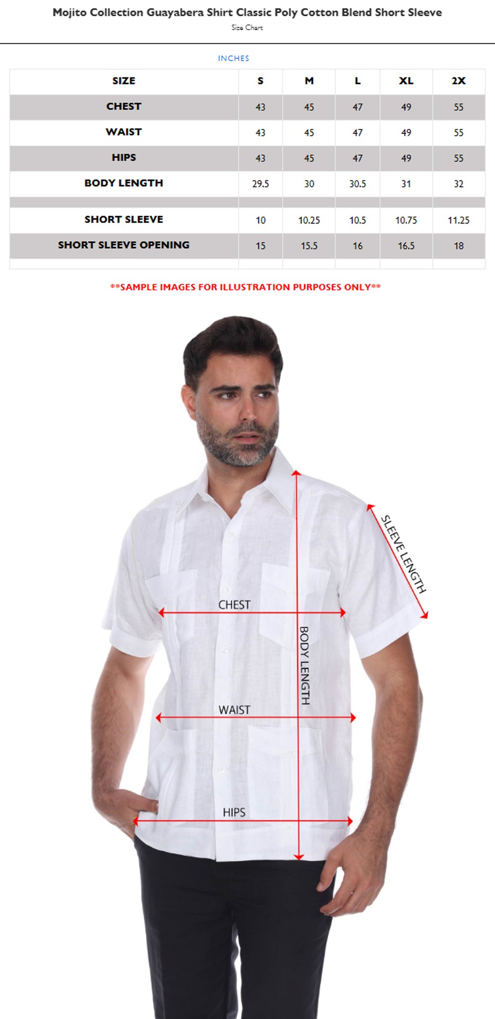 Camisa Guayabera Colección Mojito Clásica Mezcla Polialgodón Manga Corta