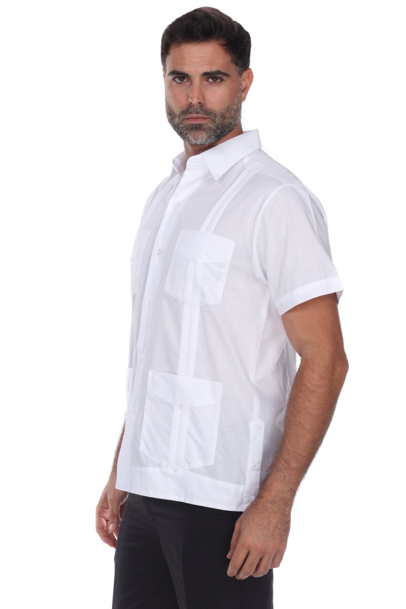 Men's Cotton-Blend Classic Four-Pocket Short Sleeve Guayabera Shirt