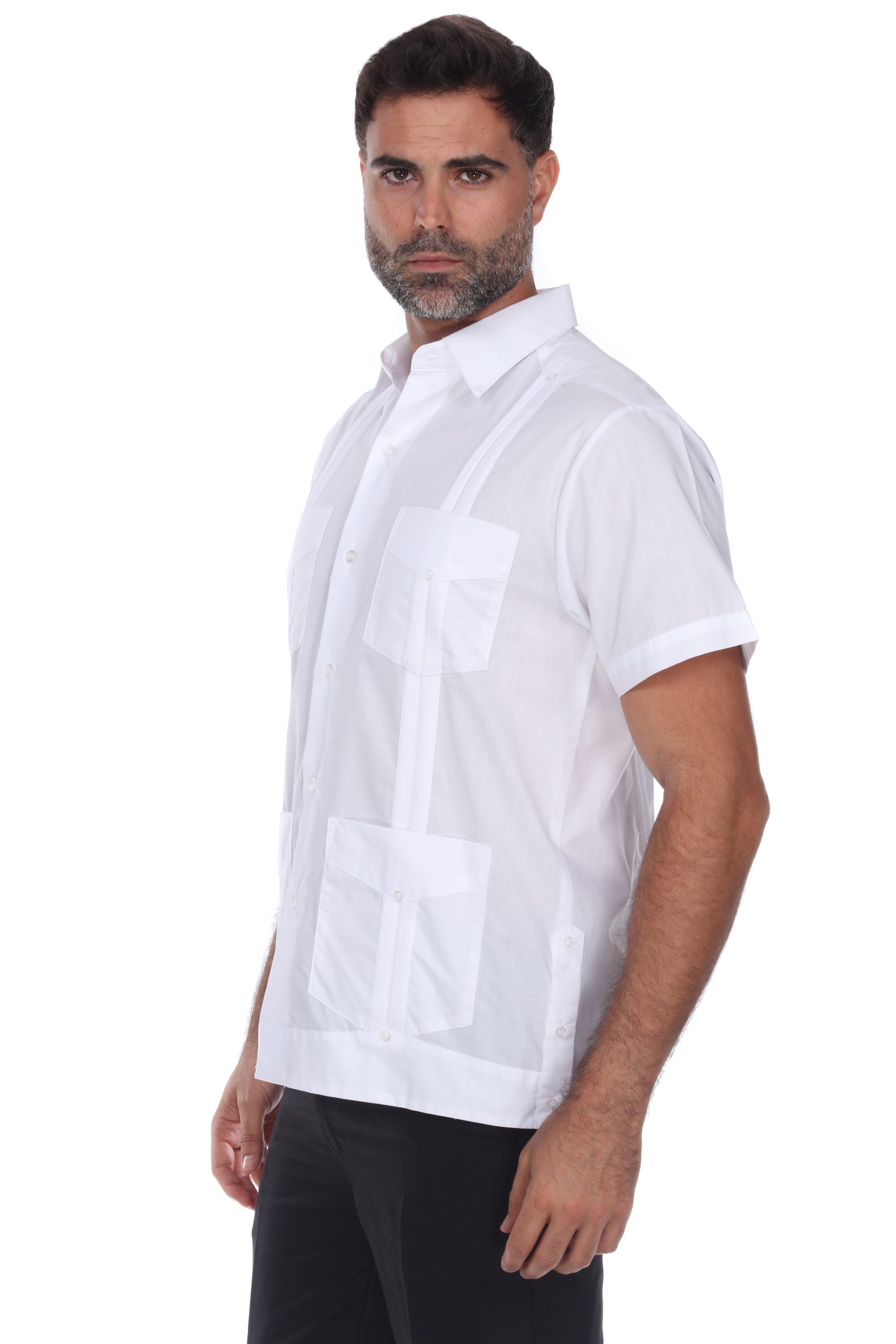 Men's Cotton-Blend Classic Four-Pocket Short Sleeve Guayabera Shirt